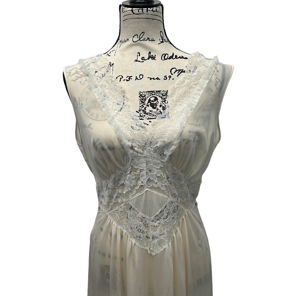 Vintage Gotham Gold Stripe Cream White Peignoir Gown SHEER Nightgown Robe Sz 36 - Picture 5 of 11